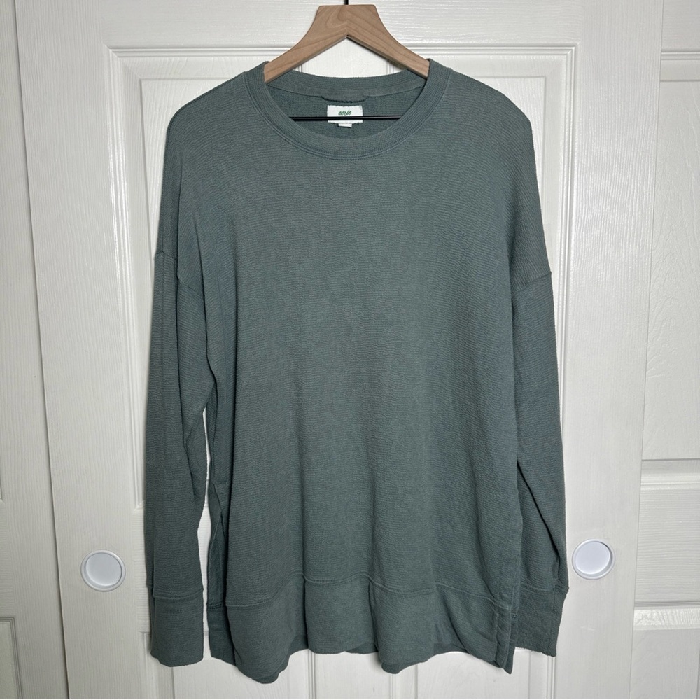 Aerie Women’s Small Vacay Everyday Oversized Sweatshirt Green Slouchy Beachy